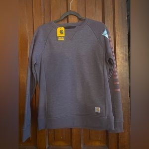 Carhartt Women's Relaxed Fit Midweight Crewneck Block Logo Sleeve Sweatshirt